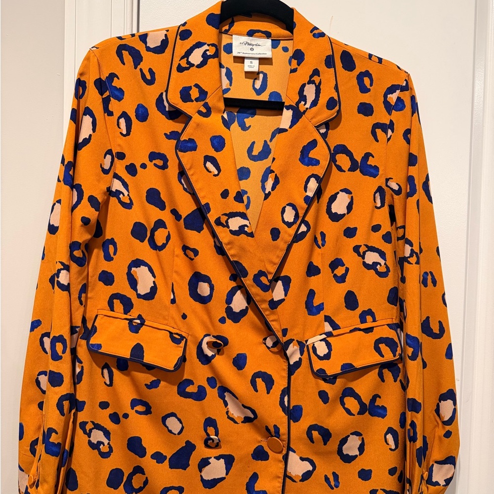 3.1 Phillip Lim Vibrant Orange Blazer with Blue Pattern